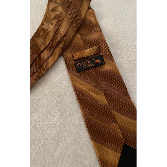 Prime Time Tear Drop Men's Classic Necktie Neck Tie Bronze Stripes - Picture 3 of 5